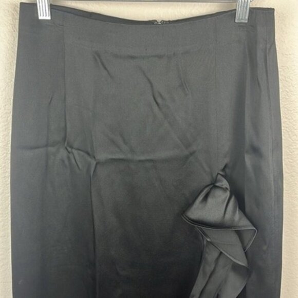 Lafayette 148 Side Ruffle Skirt Black Knee Slit Straight Silhouette Pencil 6 - Picture 5 of 8